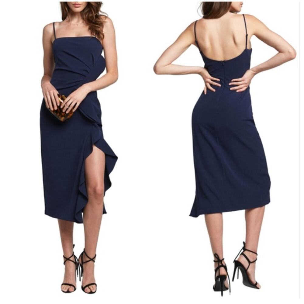 Bardot Rona Ruffle Slit Leg Midi‎ Dress 6 Black